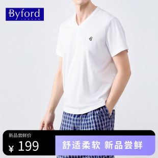 新款 BYFORD 2025夏季 套装 MH99250017 百富男V领家居服透气格子裤