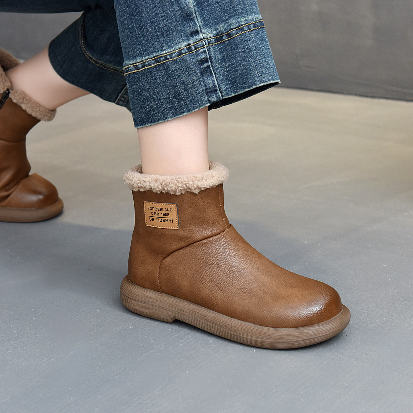 真皮羊羔绒雪地靴女2025年冬季新款保暖防滑短筒短靴平底厚绒棉靴,女鞋,时尚雪地靴,淘宝优惠券,粉丝福利购,淘宝优惠卷
