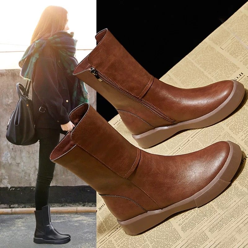 英伦风真皮马丁靴女2025年新款秋冬季短靴子骑士靴加绒平底瘦瘦靴,女鞋,马丁靴,淘宝优惠券,粉丝福利购,淘宝优惠卷