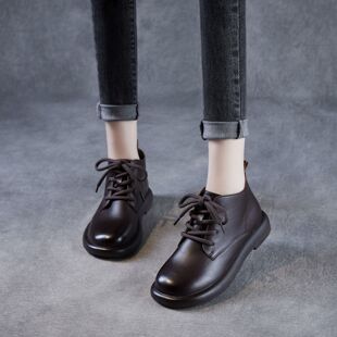 头层牛皮英伦风马丁靴女2026秋冬平底短靴子复古单鞋真皮法式单靴