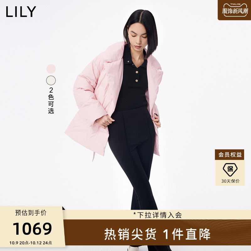 LILY2024春新款女装都市气质通勤款鹅绒时尚腰带西装式羽绒服外套