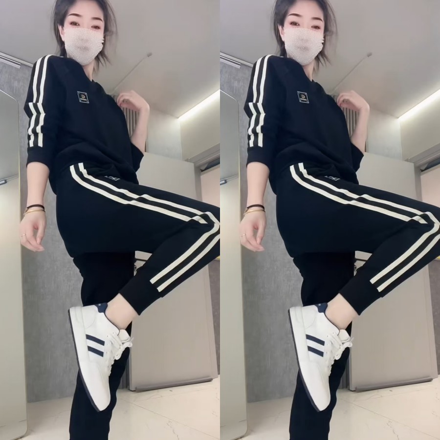 休闲侧杠卫衣卫裤套装2025秋季新款时尚百搭圆领上衣束脚裤运动服