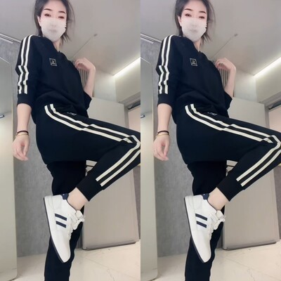 休闲侧杠卫衣卫裤套装上衣束脚裤