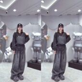 休闲时髦显瘦两件套 2026春新款 欧货炒色不规则卫衣弯刀阔腿裤 套装