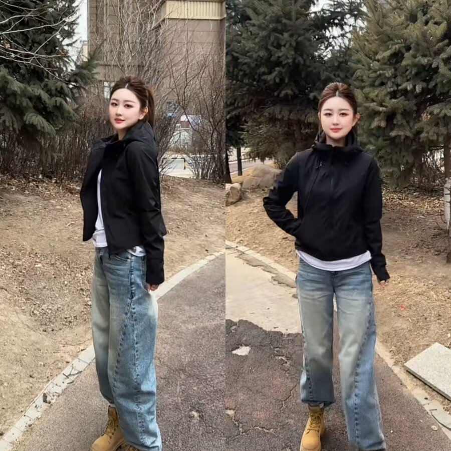 春季新款连帽拉链口袋修身外套时尚软壳冲锋衣百搭糖果色显瘦上衣
