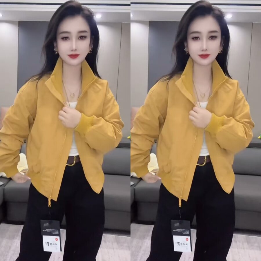休闲立领夹克外套2026春季新款时尚棒球服机车风时尚百搭糖果色女