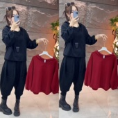 显瘦微胖小衫 宽松休闲连帽九分灯笼袖 时尚 秋冬新款 女 T恤上衣垮裤