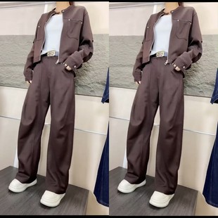 欧货时尚拉链外套弯刀裤套装2025秋季新款休闲时尚百搭潮牌两件套