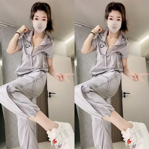 休闲速干工装短袖侧拉链裤子套装