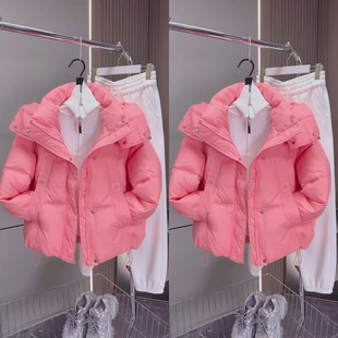 时尚糖果色m标连帽羽绒棉服2025冬新款加厚保暖休闲百搭韩范外套