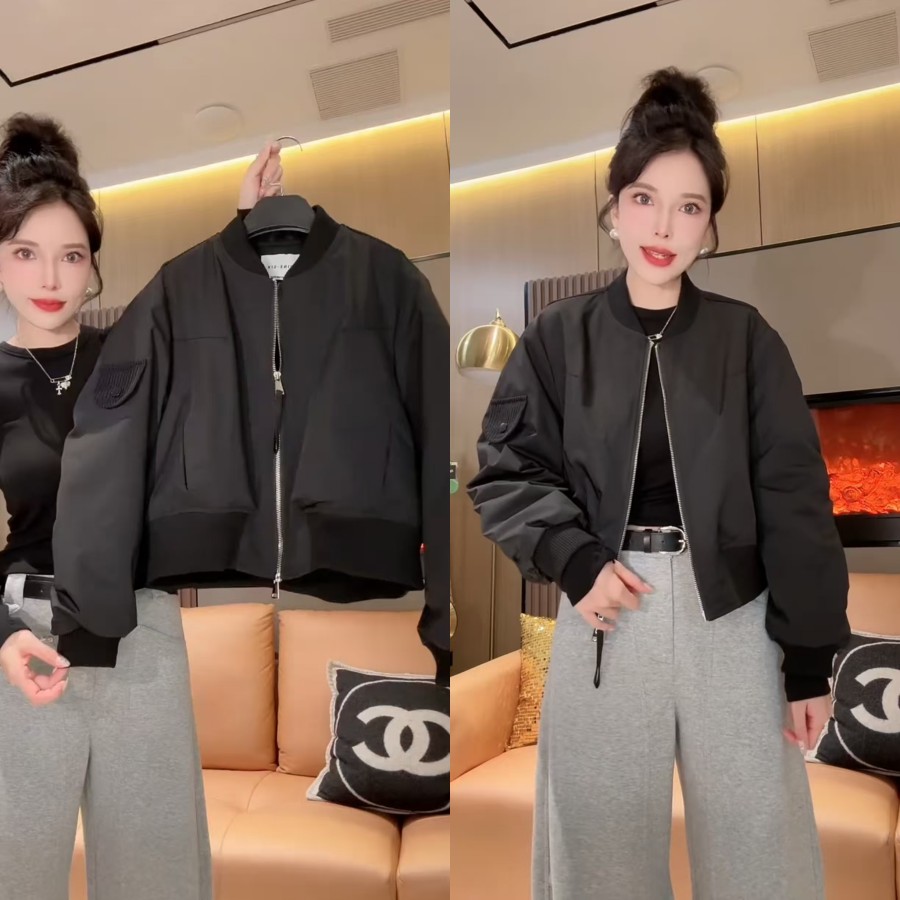 欧货松弛感拉链夹棉棒球服外套秋