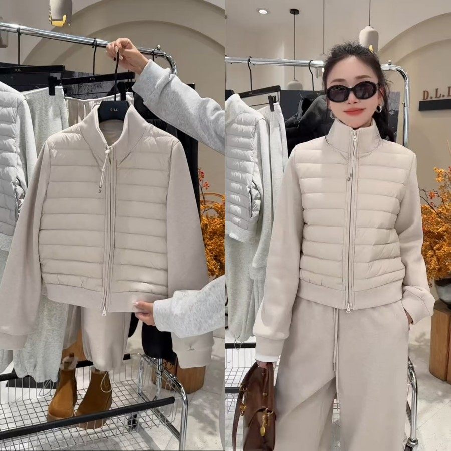 时尚休闲排骨羽绒棉外套阔腿抽脚卫裤加绒套装秋冬新款显瘦两件套