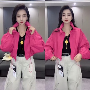 糖果色开衫 新款 荷叶领抽绳百搭夹克爆 立领外套2026春季 1621小短款