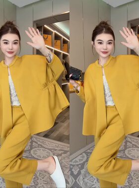 小众韩版娃娃九分袖外套裤子套装