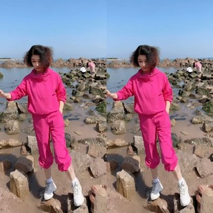 运动两件套 速干连帽外套直筒抽脚裤 休闲糖果色防晒套装 2025夏新款