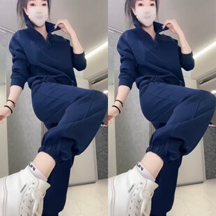 时尚休闲半拉链卫衣卫裤套装2025糖果色百搭上衣束脚裤运动两件套