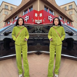 时尚减龄气质休闲套装2026早春新款撞色连帽外套阔腿裤运动两件套