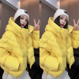 欧货大拉链连帽羽绒棉服外套2025冬季新款时尚洋气排骨泡芙面包服