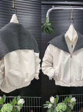 洋气时髦拼接款针织披肩外套夹克
