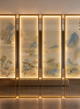 带灯钢化玻璃隔断金属屏风定制