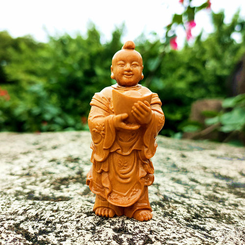 招财童子黄杨木雕财神爷佛像摆件