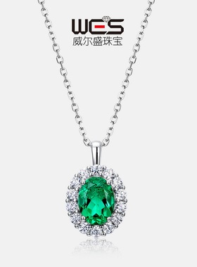 S925银培育祖母绿吊坠女复古欧美风项坠项链跨境热采专供定制批发