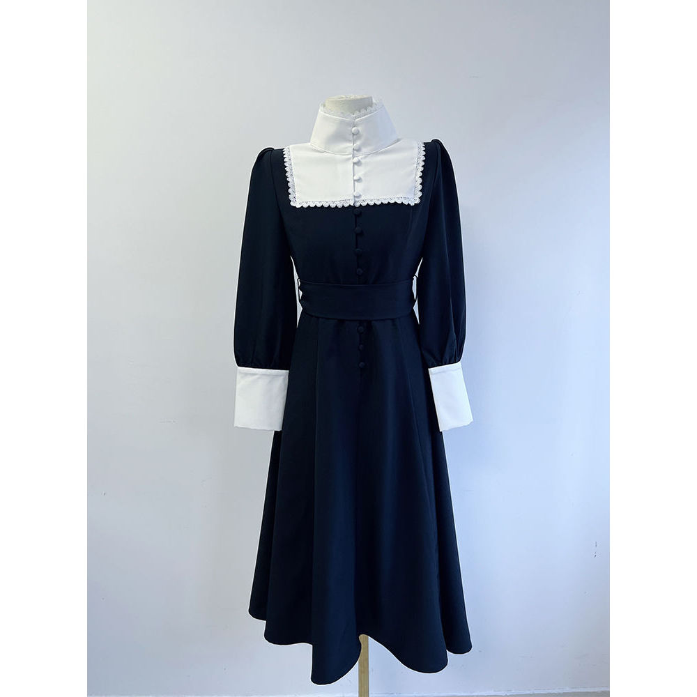 【修女制服】原宿cla优雅哥特gothic风格黑白立领长袖连衣裙女春