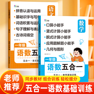 小学生语文数学五合一基础训练小学一二年级拼音认读识字写字词语句子积累与运用古诗词填写口算竖式脱式应用题几何与图形专项训练