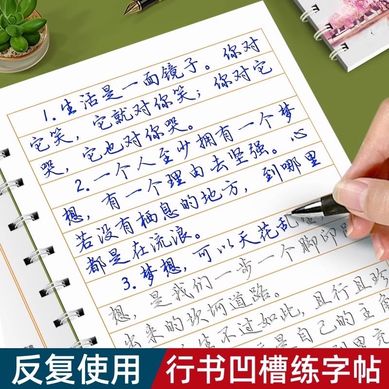 行楷行书速成凹槽练字贴成人硬笔基础入门全套反复使用唐诗宋词人生格言诗歌散文初中高中生临摹写字本练字帖女生行书练字帖套装