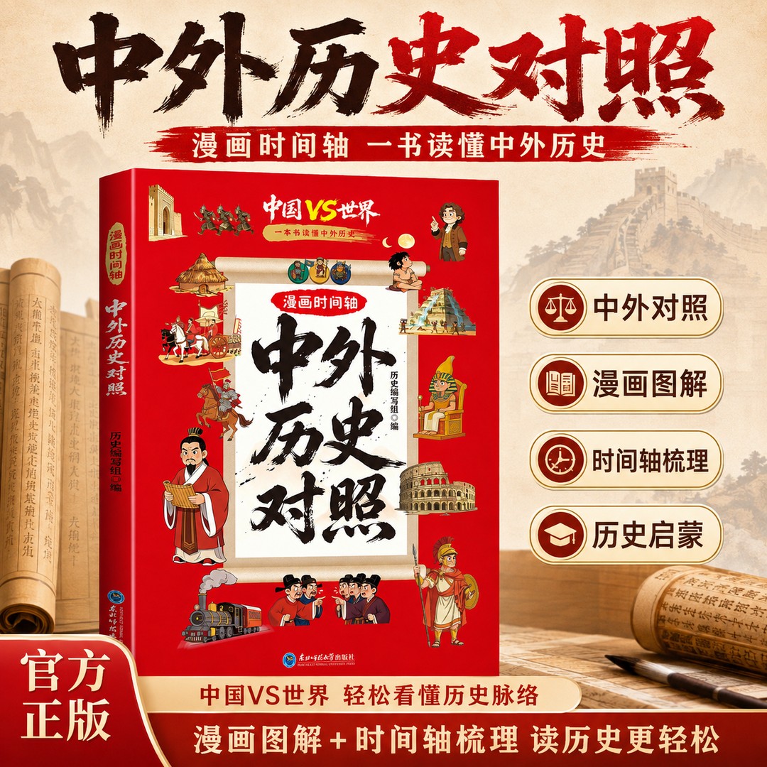 漫画时间轴中外历史对照中国历史大事记年表近现代朝代顺序表初中学生七八九年级历史大事件思维导图速记历史基础知识考点复习工具
