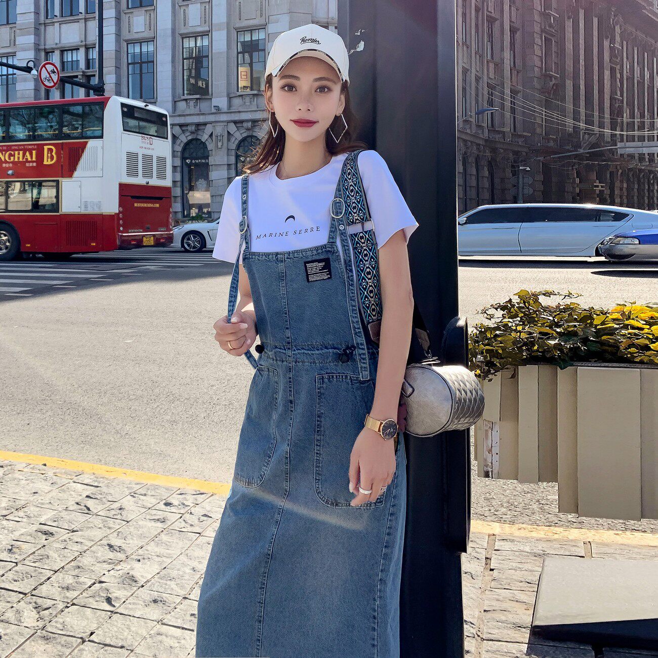 夏季过膝超长款新款女韩版高腰学生吊带背带牛仔连衣裙子长裙薄款