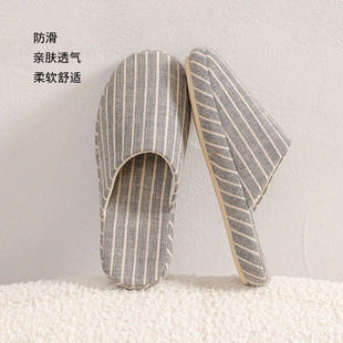 男四季 包头布艺棉麻拖鞋 女室内春秋防滑居家用地板软底简约棉拖鞋
