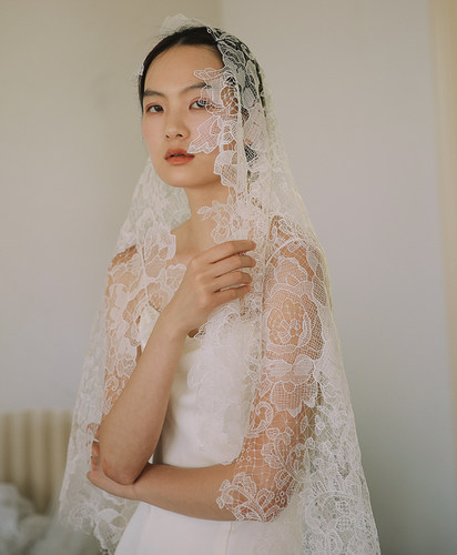 结婚复古拍照蕾丝头纱yesdress
