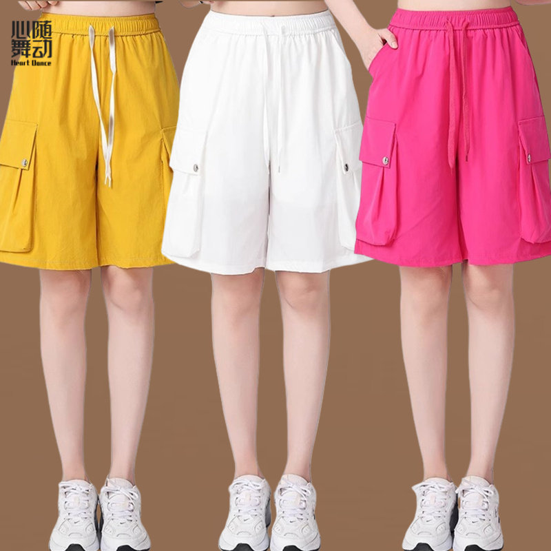 工装短裤女款2025新款速干高腰运动中裤宽松休闲外穿直筒五分裤夏
