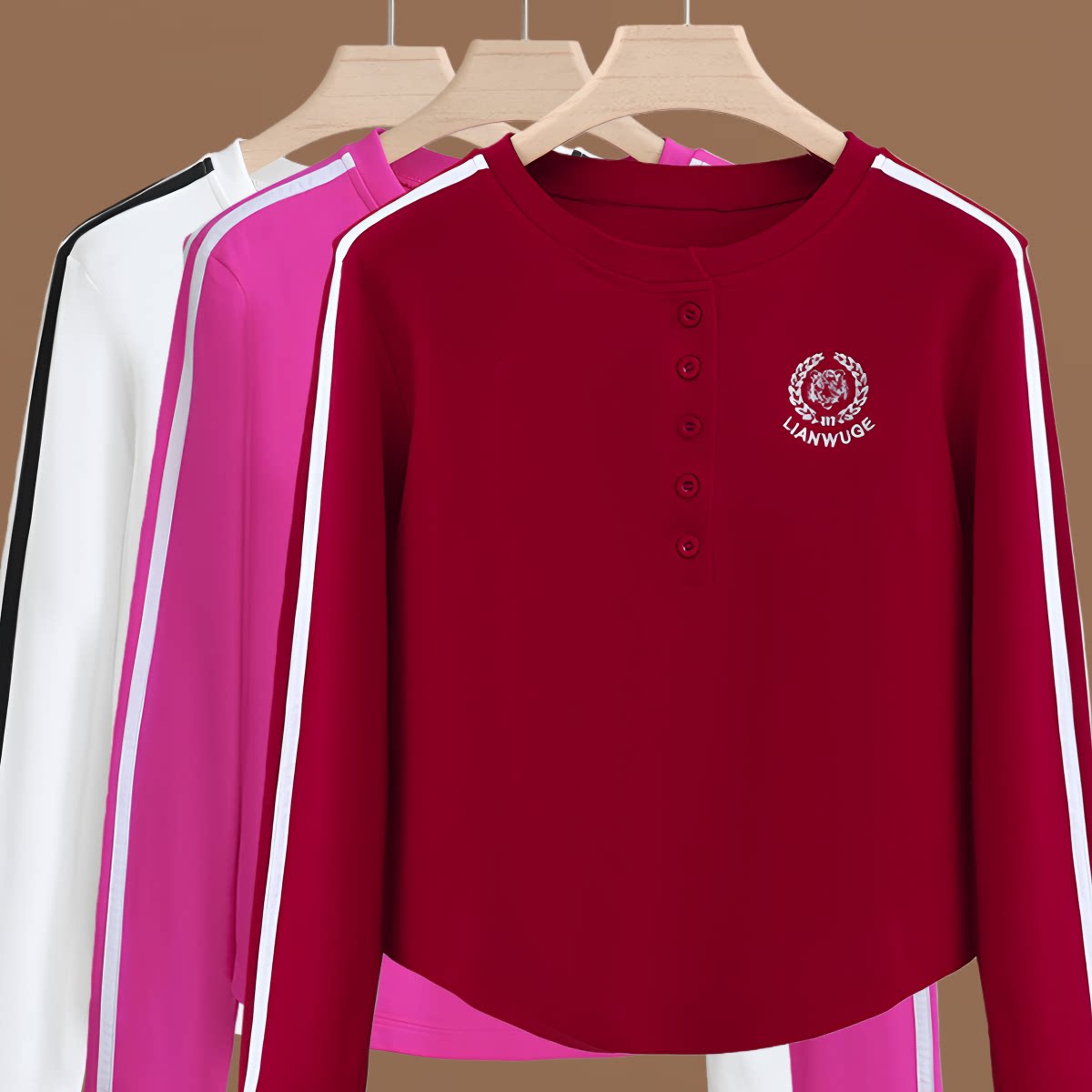 秋冬新款棉运动健身刺绣长袖T恤鬼步舞健身操圆领大码健身服团体