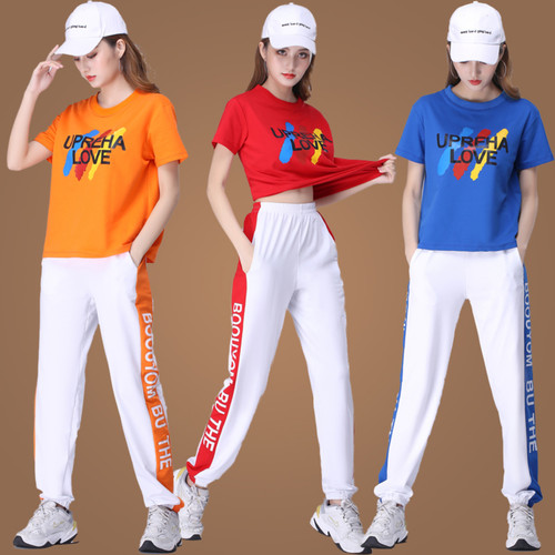 鬼步舞演出彩虹短袖跳舞服装女