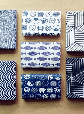 日式和风印花仿亚麻桌布手工DIY窗帘门帘抱枕坐垫祥云海浪布料