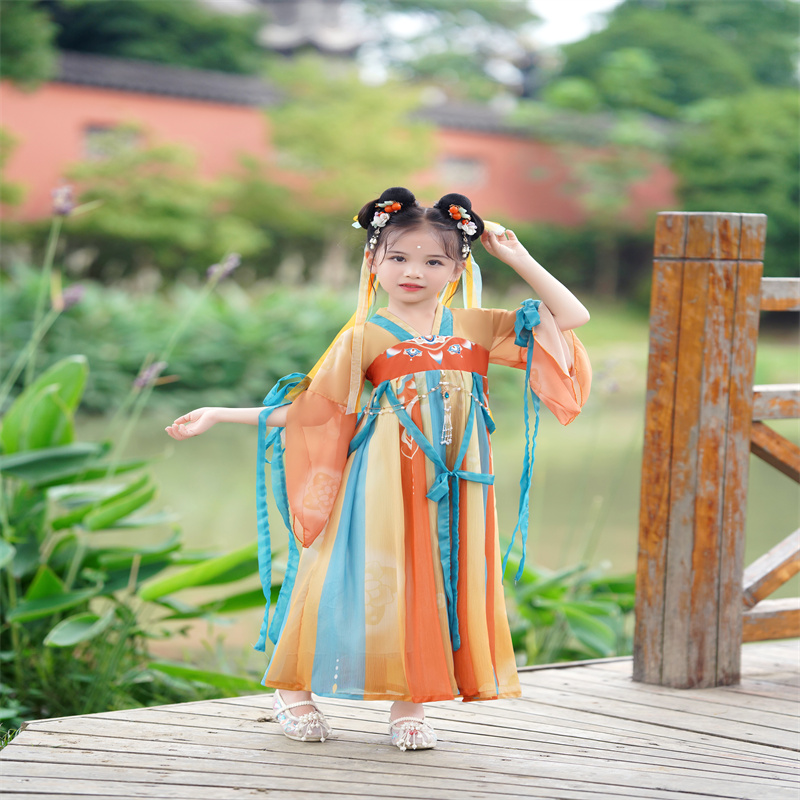 新款女童日常汉服春秋款薄款广袖超仙儿童古装中国风公主齐胸襦裙