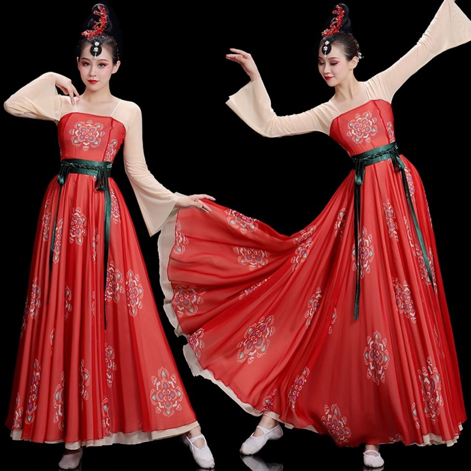 古典舞蹈服女飘逸纱衣合唱群舞表演服中国舞连衣裙汉唐舞蹈演出服