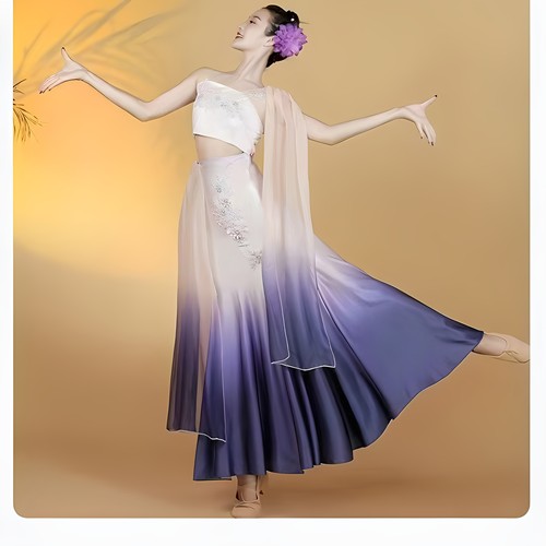 新西双版纳傣族伞舞艺考舞蹈服装飘逸女半身鱼尾裙练习裙剧目服装