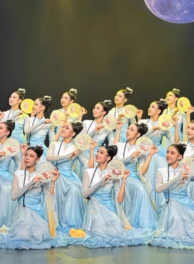 北湖映月女古典舞中国风飘逸大裙摆群舞艺考服原创古典舞蹈演出服