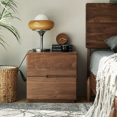 北美黑胡桃木全实木床头柜暗格床头柜现代简约卧室储物收纳床头柜