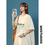 A331-T303-特P20中性风宽松圆领200克印花纯棉T恤，女装T恤，电商C409