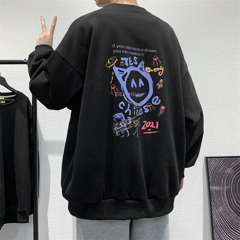 A331-WY100-P45港风宽松圆领印花卫衣不起球不掉色控58,男装卫衣,电商C409