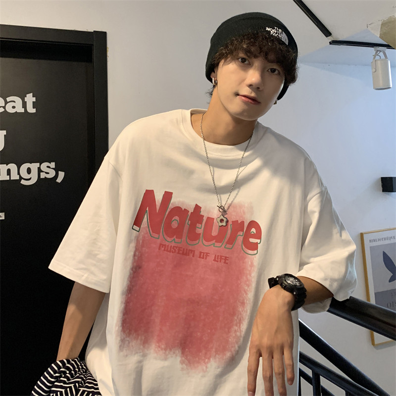 A331-T344-P25港风宽松圆领印花纯棉T恤,男装T恤,电商C409