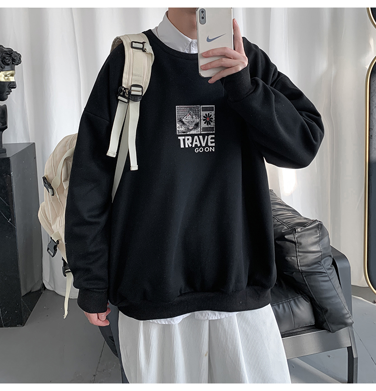 A331-WY060-P45港风宽松圆领印花棉卫衣加绒货号WY060R，男装卫衣，电商C409