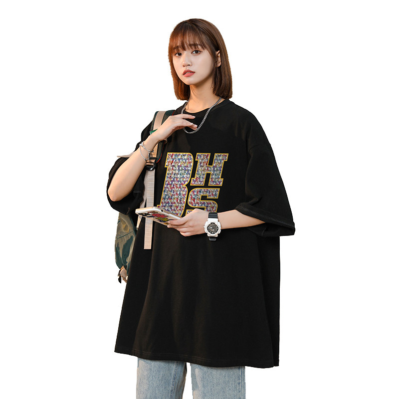 C210-T511-P25美式棕色纯棉短袖T恤女复古休闲学生小众设计感上衣,男装T恤,电商C409