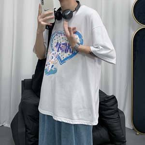 A331-T190-P25港风宽松圆领印花短袖T恤图片