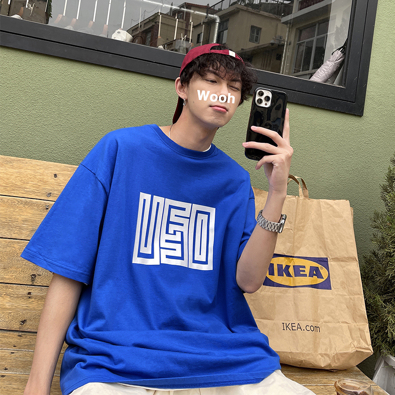 A331-T308-P25港风宽松圆领印花200克纯棉T恤，男装T恤，电商C409