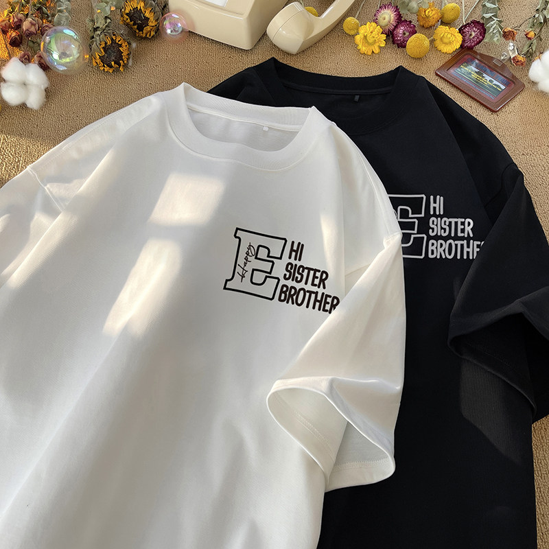 C210-T502-P25百搭港风重磅休闲短袖t恤宽松圆领舒适情侣装,男装T恤,电商C409